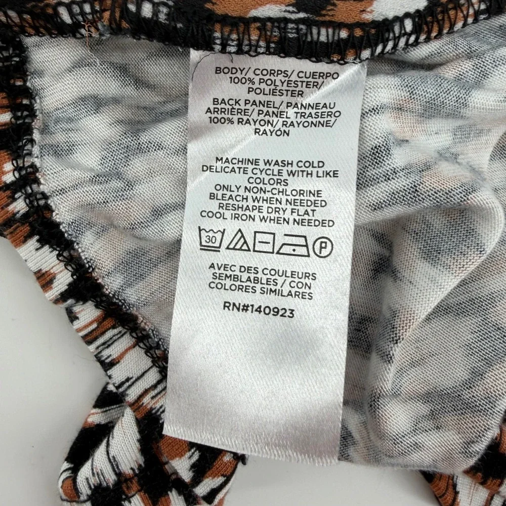 LOFT Womens Small Rust Black White Blouse Abstract Ikat Puff Sleeve Mixed Media